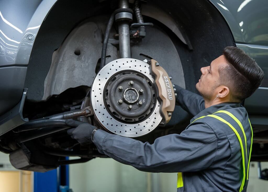 Range Rover brake pads replacement service at Range Rover Repair Dubai