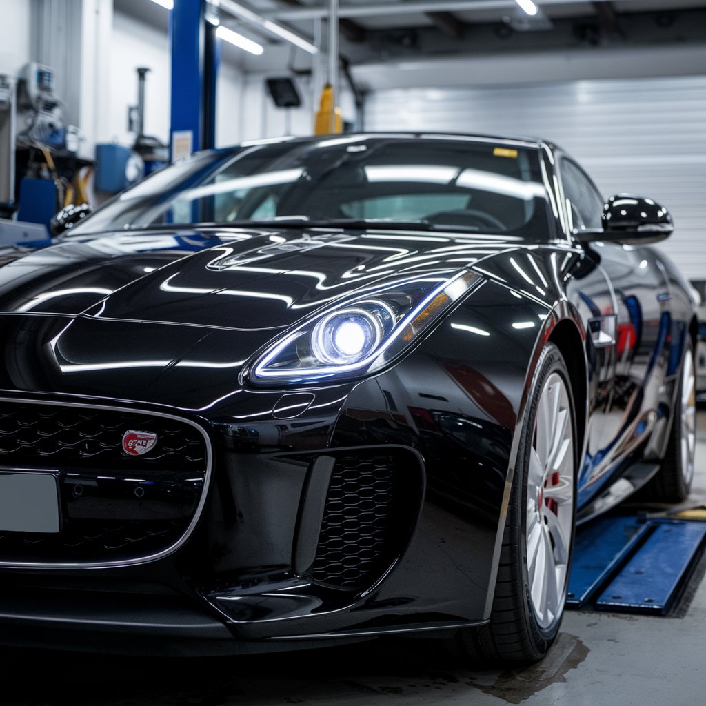 Jaguar in a workshop.